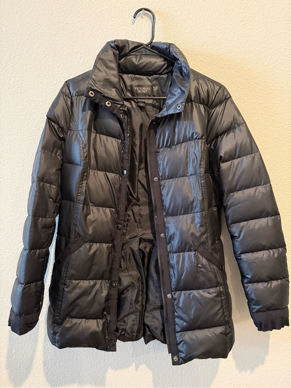 Victoria's Secret Black Puffer Coat with Quilted Detail